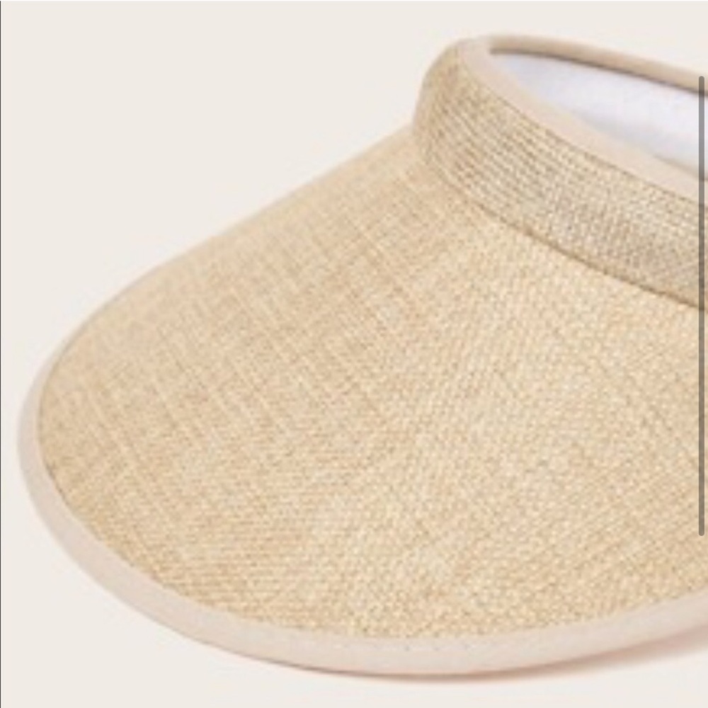 Beige Solid Straw Visor Hat Os New - image 2
